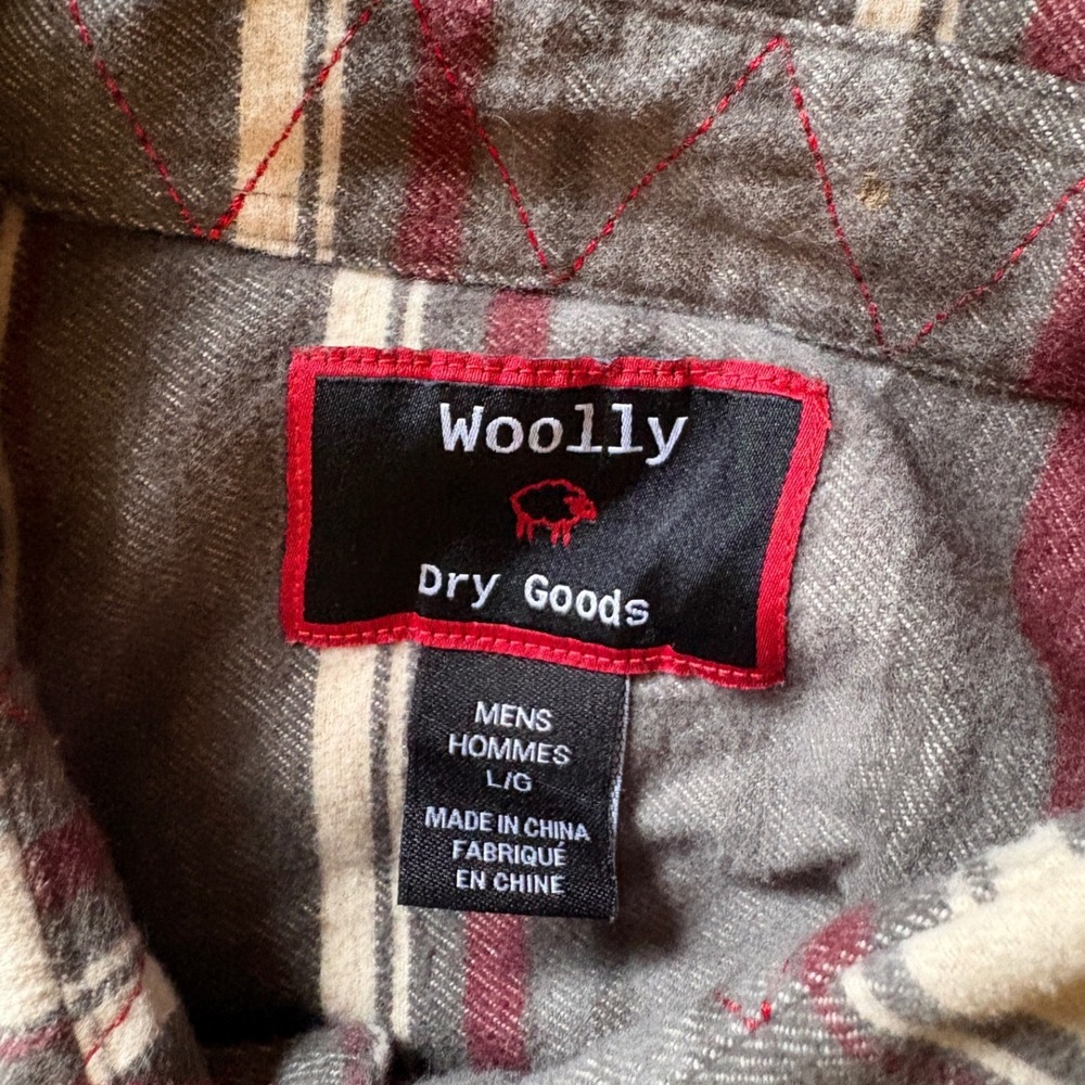 Woolly Dry Goods Charcoal & Burgundy Striped Flannel Shirt, Large Cabincore - Picture 4 of 7